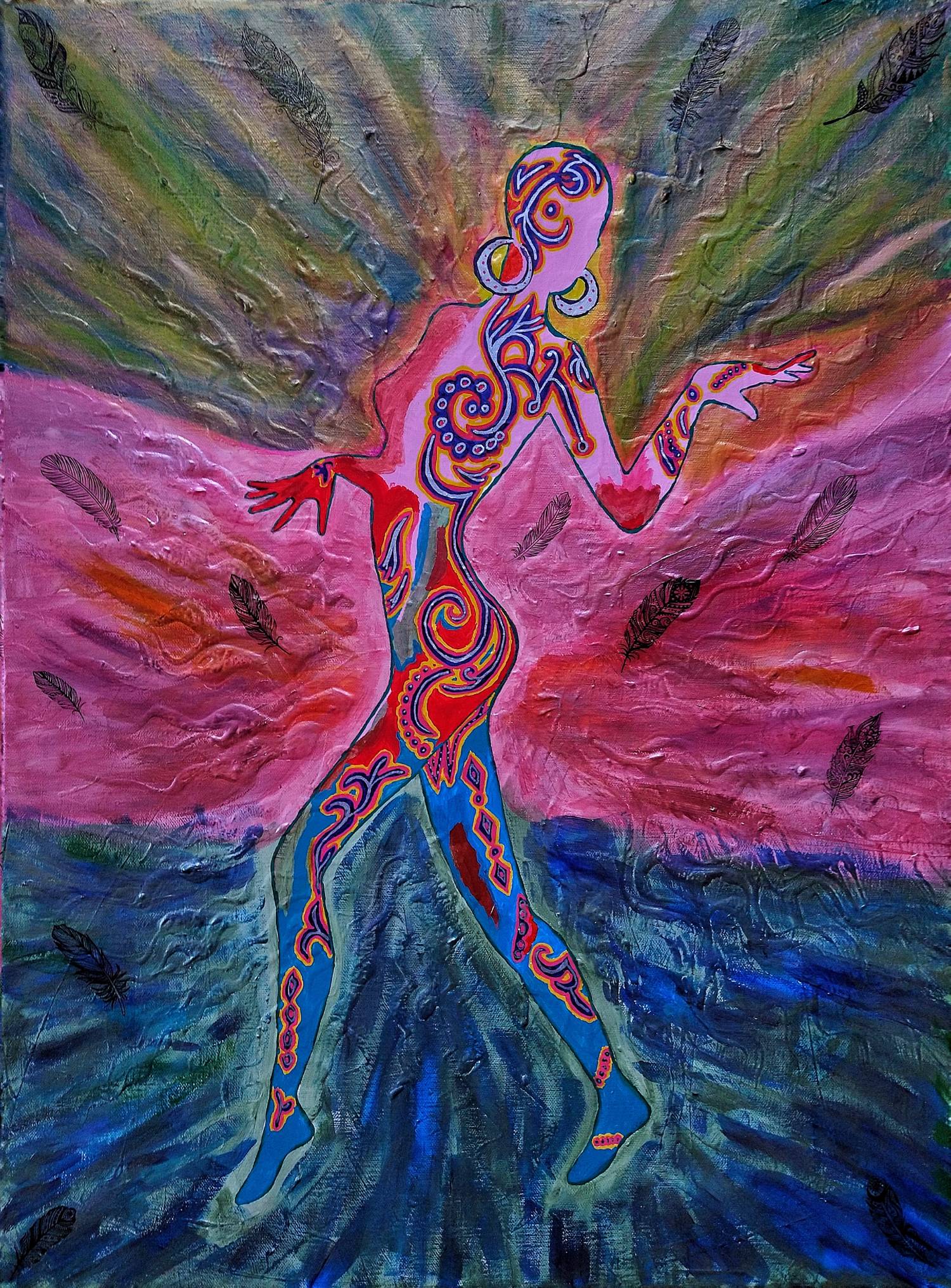 Artist Lena Snow's piece, "Spirit Dancer," which features a colorful outline of her inspiration.