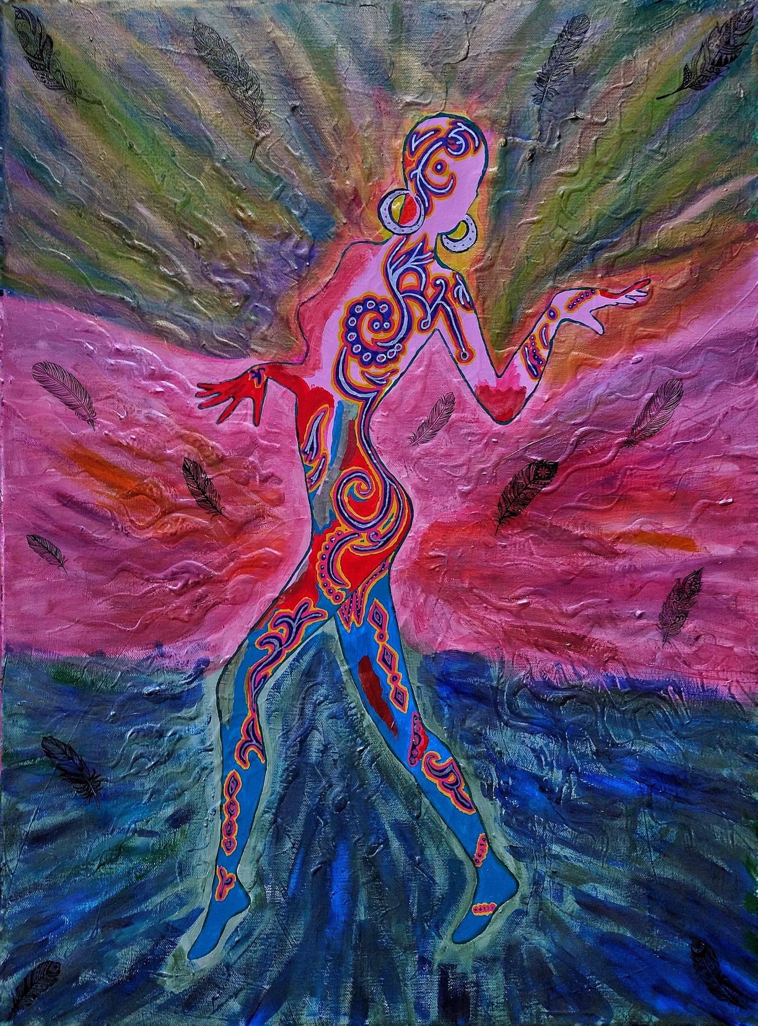 Artist Lena Snow's piece, "Spirit Dancer," which features a colorful outline of her inspiration.
