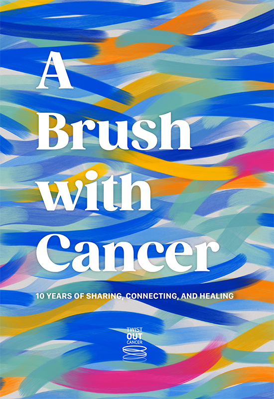 Cover for Twist Out Cancer's coffee book, A Brush with Cancer. Cover image by design firm Pentagram